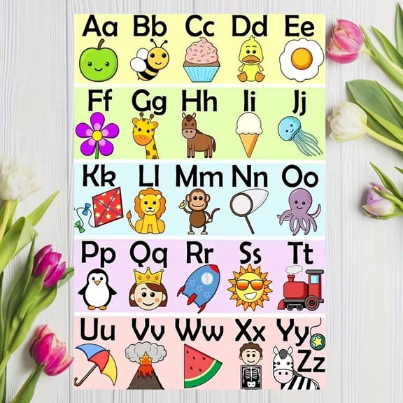 Vibrant Animal Alphabet Wall Chart 12x18 Inches Frameless Canvas Educational Phonics Poster for Kids Nursery Playroom Classroom Decor