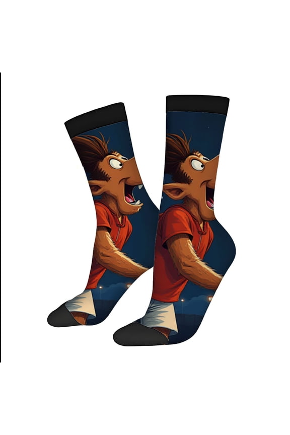 Vibrant Animated Character Socks - 2 Pairs of Unisex Trendy Socks with Exciting Night Scene Design Perfect for All Seasons