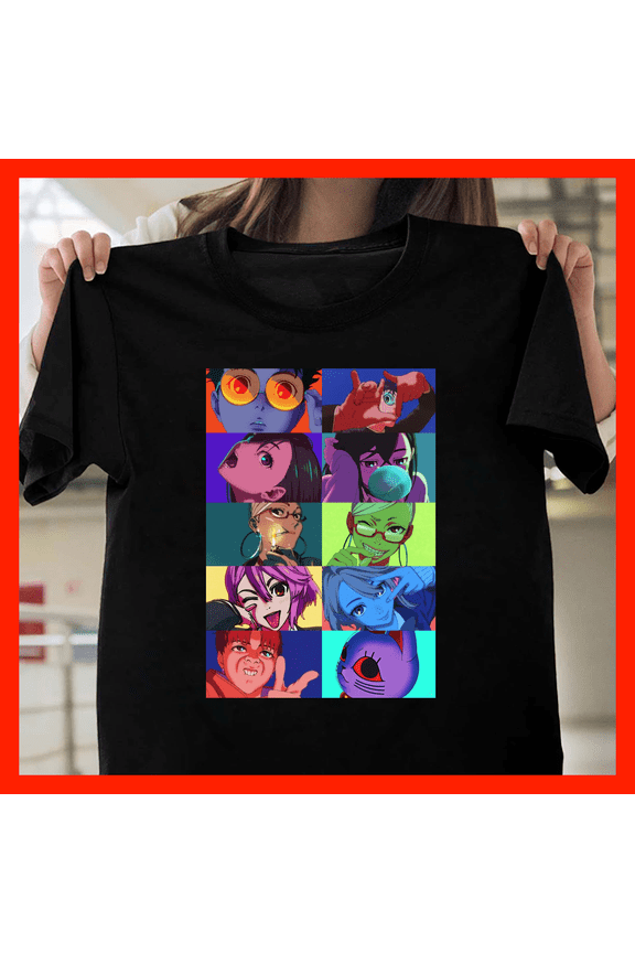 Vibrant Anime Pop Art Grid T-Shirt Expressive Character Faces Unique Graphic Tee F1924, for men and women, Inclusive Sizing to 5XL
