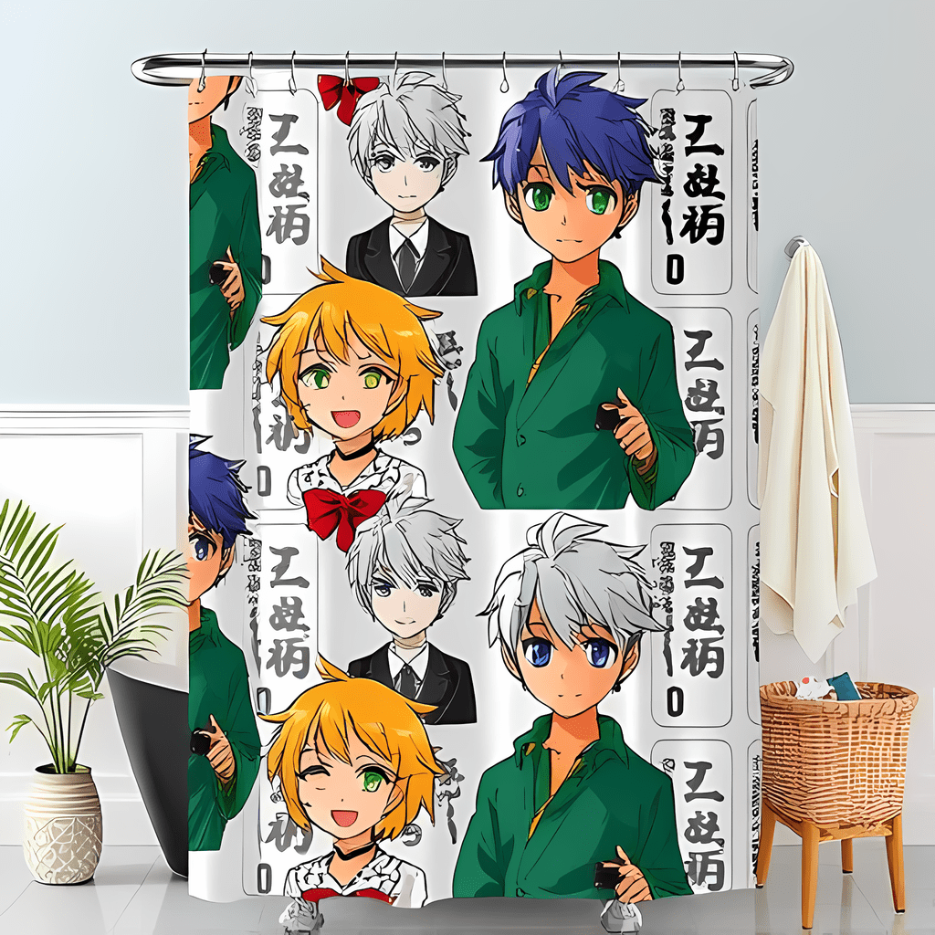 Vibrant Anime Shower Curtain with Colorful Characters & Japanese Design ...