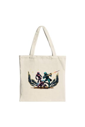 Vibrant Armored Figures Tote Bag - Dynamic Fantasy Design Perfect for Shopping Travel & Parties Durable Canvas Multifunctional