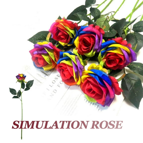 Vibrant Artificial Rainbow Rose Long Stem Decorative Faux Flower for Home, Wedding, Event, and Gift Arrangements