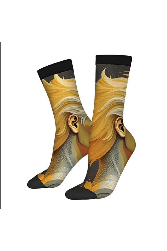 Vibrant Artistic Ear & Hair Design Socks - 2 Pairs of Unisex Trendy Mixed Color Socks for All Seasons