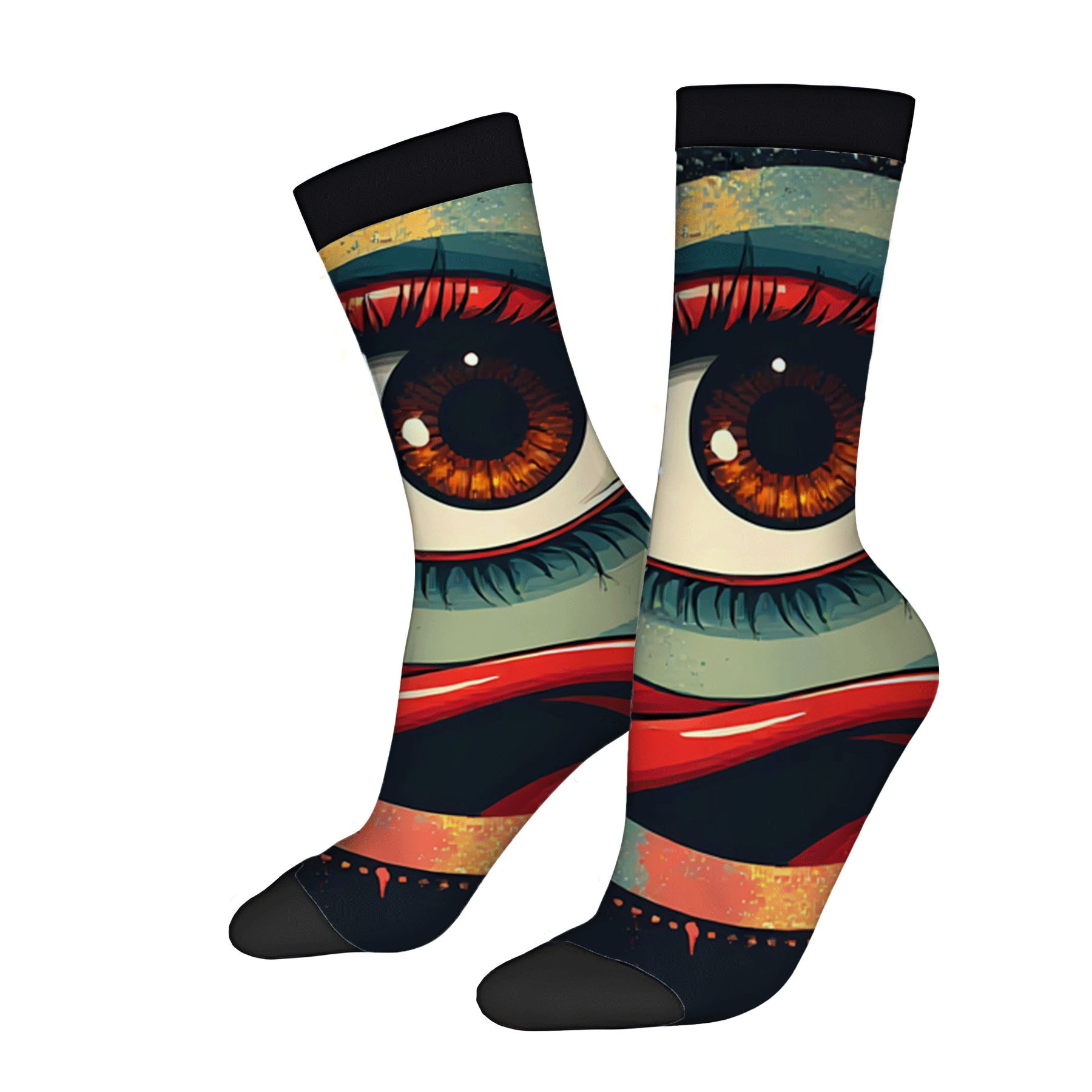 Sharp Color Socks Vibrant Artistic Socks with Eye Design - 2 Pairs of Unisex Trendy Mixed ...