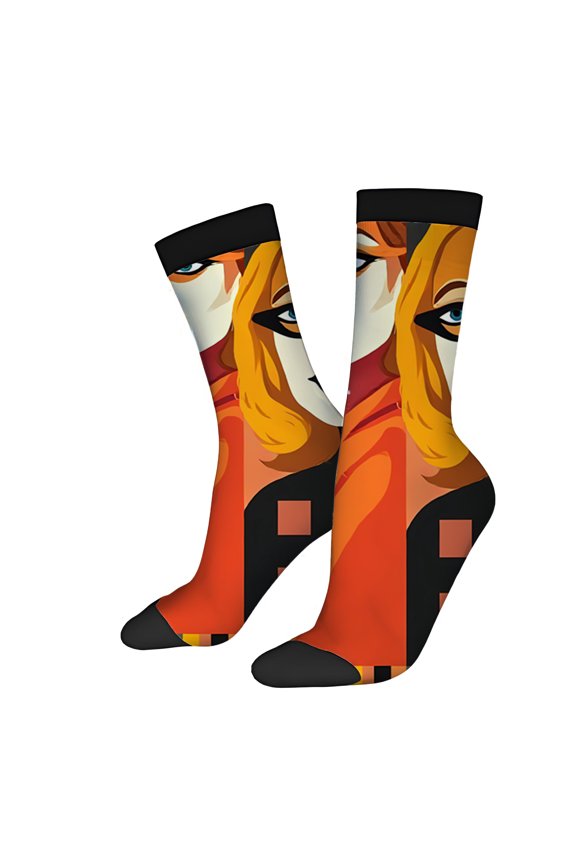 Vibrant Artistic Women's Face Socks (2 Pairs) - Bold Colors Blue Eyes - Unisex Trendy Mixed Color Design for All Seasons