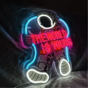 [Vibrant Astronaut Neon Sign] Vibrant Space Theme Astronaut LED Neon Sign - USB Powered Galaxy Wall Decor for Man Cave, Study Room, Coffee Shop, Wedding Stage - Modern Home Lighting Inspiration