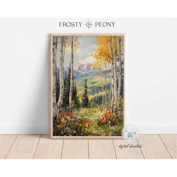 Vibrant Autumn Forest And Snowy Mountains Art Print, Seasonal Change Landscape Wall Decor, Fall Scenery Art, Wall Art, Modern Wall Decor, 24x36 UNFRAMED