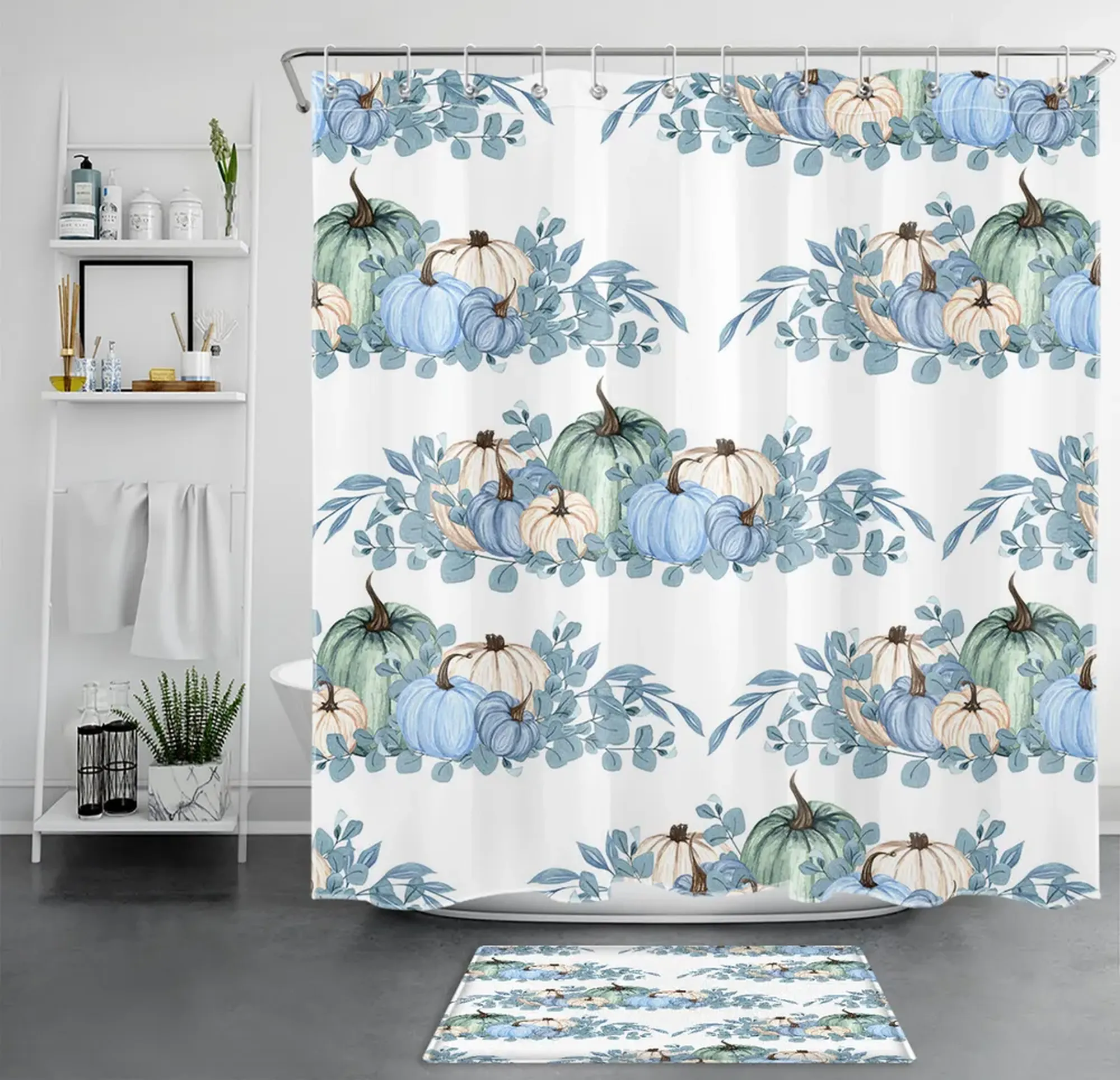 Vibrant Autumn Leaves Bathroom Decor Seasonal Shower Curtain with Harvest Theme