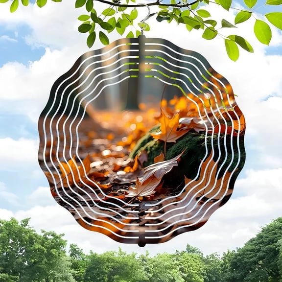 Vibrant Autumn Leaves Metal Hanging Wind Spinner - Concentric Wave Design for Yard & Garden Decor Beautifully Blends Nature & Art
