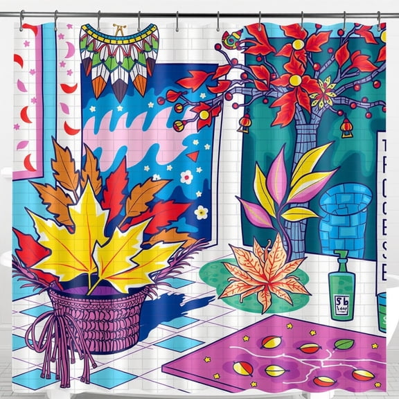 Vibrant Autumn Leaves Shower Curtain - Colorful Patterns & Geometric Design
