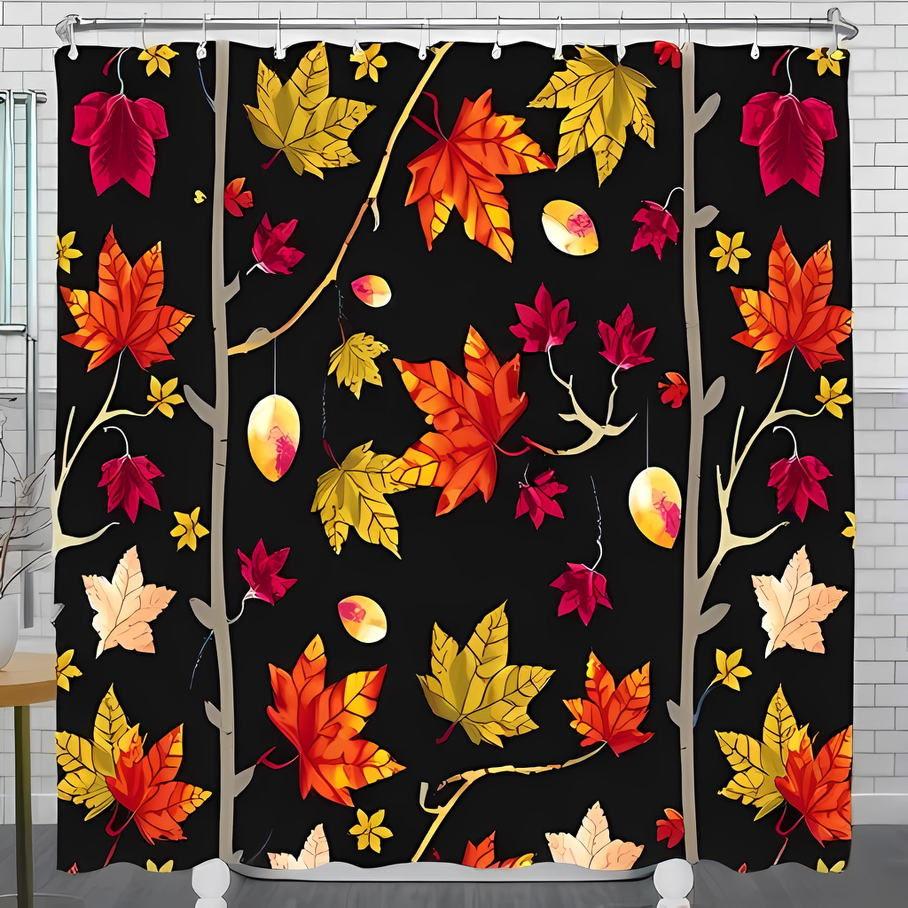 Vibrant Autumn Leaves Shower Curtain - Rich Colors on Black Background ...