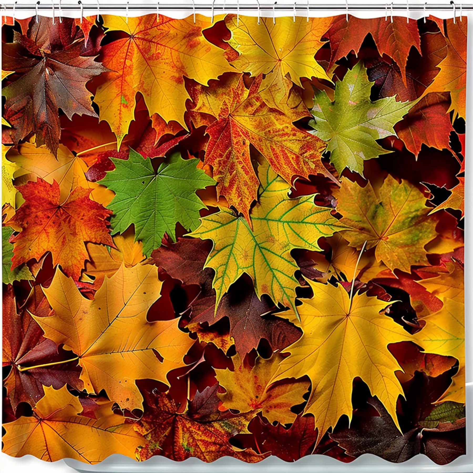 Bonhause Fall Leaves Shower Curtain - 72x72 Inch Waterproof Bathroom Decor With Maple Leaf Design & 12 Hooks