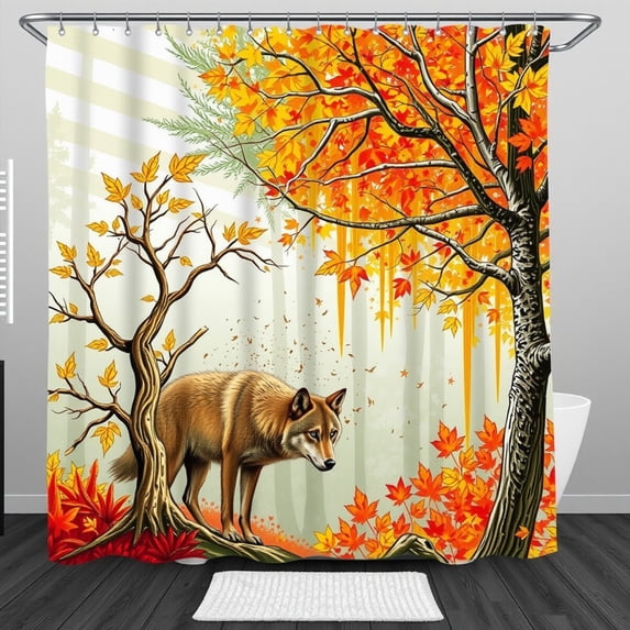Vibrant Autumn Shower Curtain forest Scene with Colorful Leaves