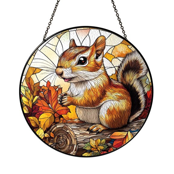 Vibrant Autumn Tiny Chipmunk Suncatcher Hanging Accent For House Art