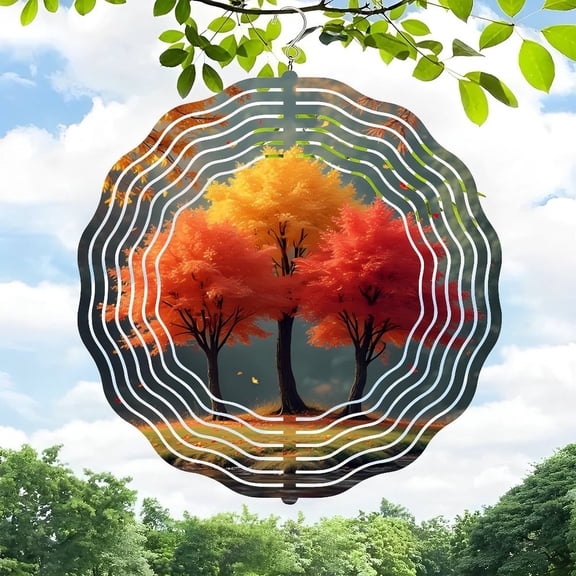Vibrant Autumn Tree Metal Hanging Wind Spinner - Concentric Rings Design for Yard & Garden Decor Perfect Wind Chime for Fall