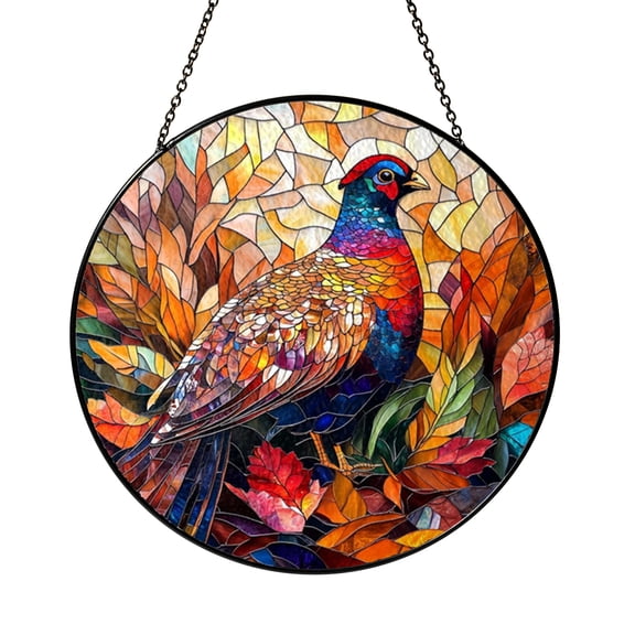 Vibrant Autumn Wild Pheasant Suncatcher Wall Display Holiday Gift Sun