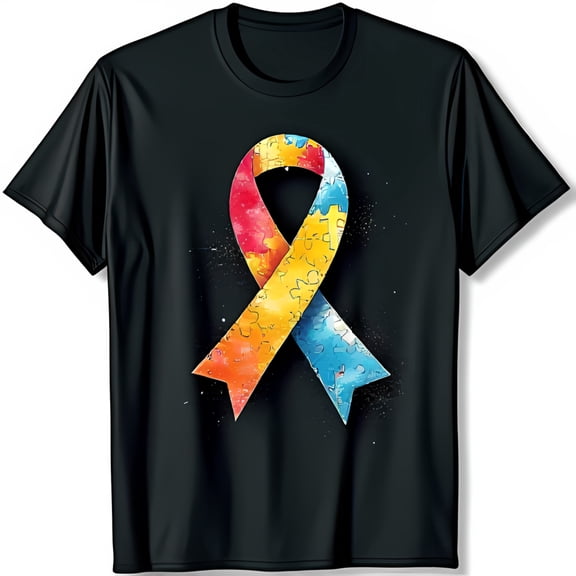 Vibrant Awareness Ribbon Graphic on Black T-Shirt Support Inclusivity