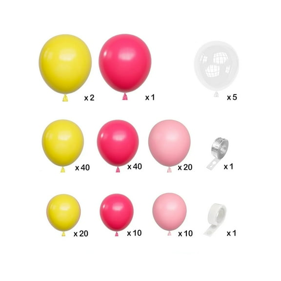 Vibrant Balloon Decoration Set for Parties Includes 113 Balloons in Yellow, Red, Pink & Clear with Tapes & Accessories