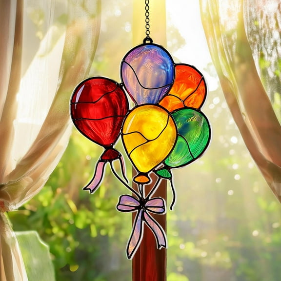 Vibrant Balloon Suncatcher, Rainbow Glass Decor, Whimsical Birthday Gift