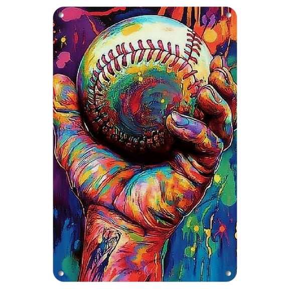 Vibrant Baseball Graffiti Iron Wall Art with Wooden Frame - Waterproof, Perfect for Boys' Rooms & Home Decor, Ideal Anniversary Sports Gift