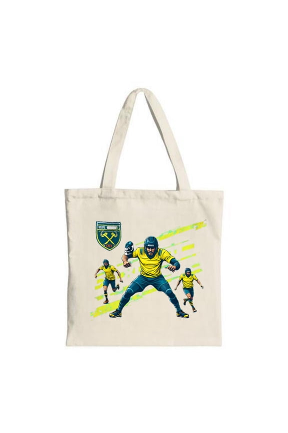 Vibrant Baseball Player Tote Bag - Dynamic Yellow & Blue Design with Action Poses & Emblem Perfect for Shopping & Travel