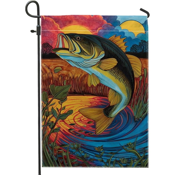 Vibrant Bass Fish Garden Flag Double Sided Wildlife Banner Outdoor Lawn Or Patio Decor 12x18 Inch