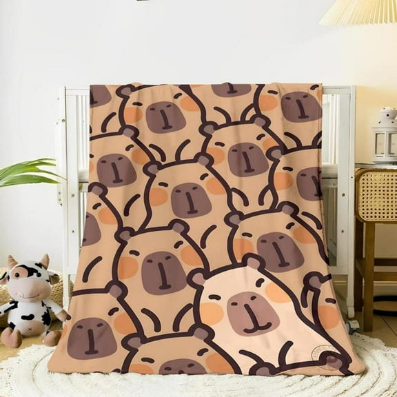 [Vibrant Bazaar] [60x50inch] Soft Funny Throw Blanket Cute Cozy Cuddle Ultra-Cartoon Capybara Print Flannel Blanket ,All-Season Throw For Adults,Family,Birthday,Couples Versatile Bed,Sofa,Bedroom