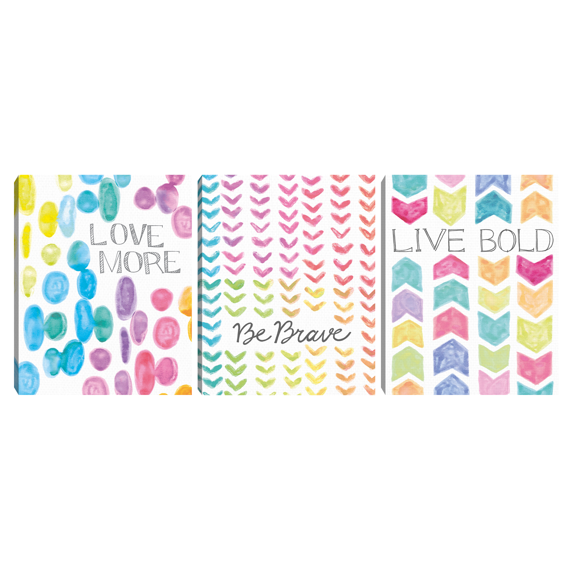 Vibrant Be Brave, Live Bold, and Love More by Lottie Fontaine Set of 3 Canvas Art Prints