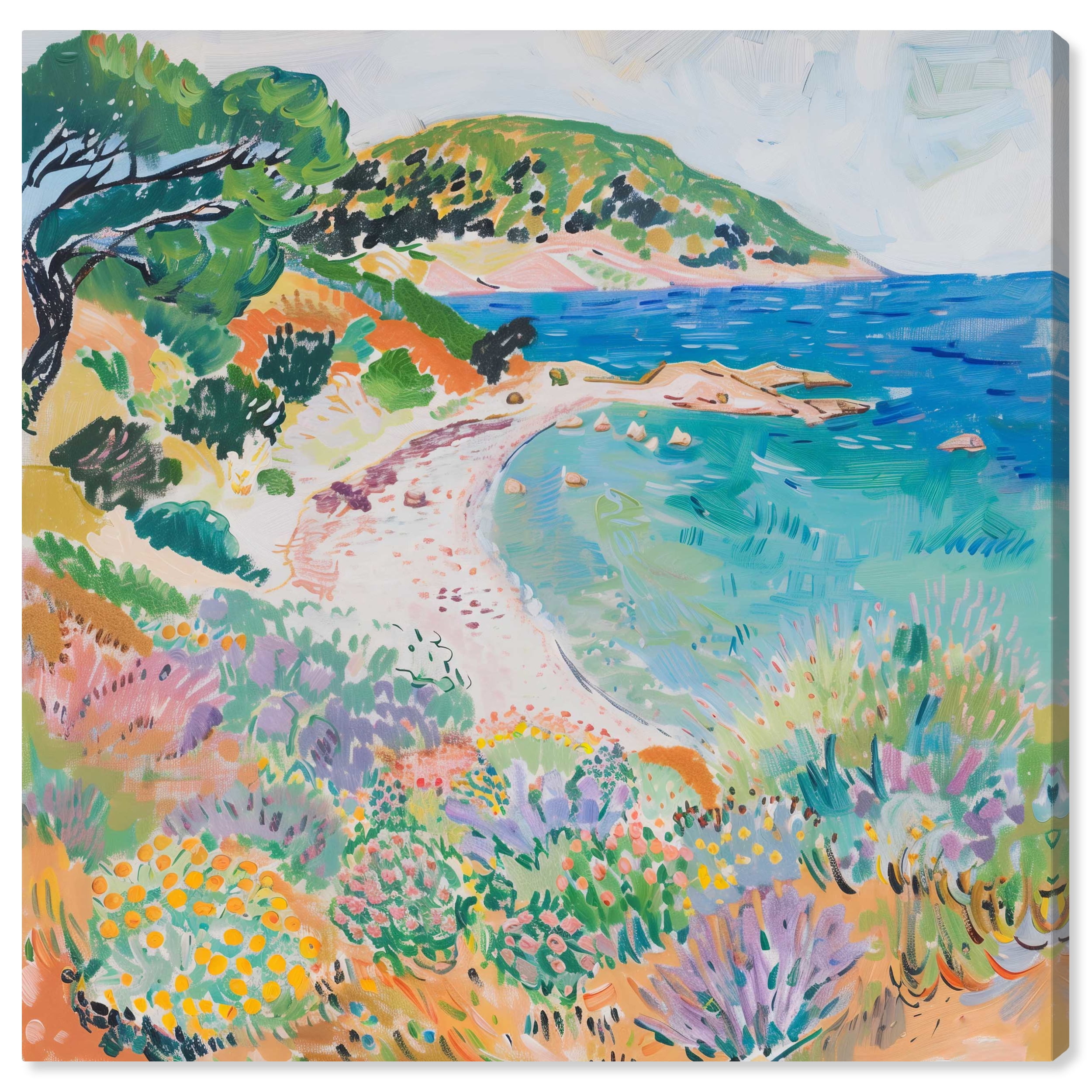 Vibrant Coastal Beach Scene Canvas Wall Art, 12" x 12"