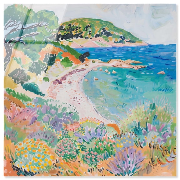 Vibrant Beach High-Gloss Frameless Acrylic Glass Wall Art Colorful Coastal by Art Remedy, Ready to Hang, 12 x 12