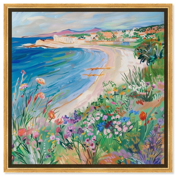 Vibrant Beach II Colorful Coastal Canvas Wall Art by Art Remedy, Gold Floater Frame, 30"x30"