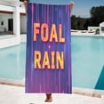 thumbnail image 1 of Vibrant Beach Towel with Futuristic Blue & Pink Streaks Bold Yellow ' FOAL ' & ' RAIN ' Text - Perfect for Pool Bath & Travel, 1 of 6