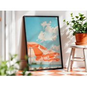 Vibrant Beach Umbrella Aerial Colorful Coastal Pastel Summer Decor Italian Riviera House Iso Poster Wall Art Print