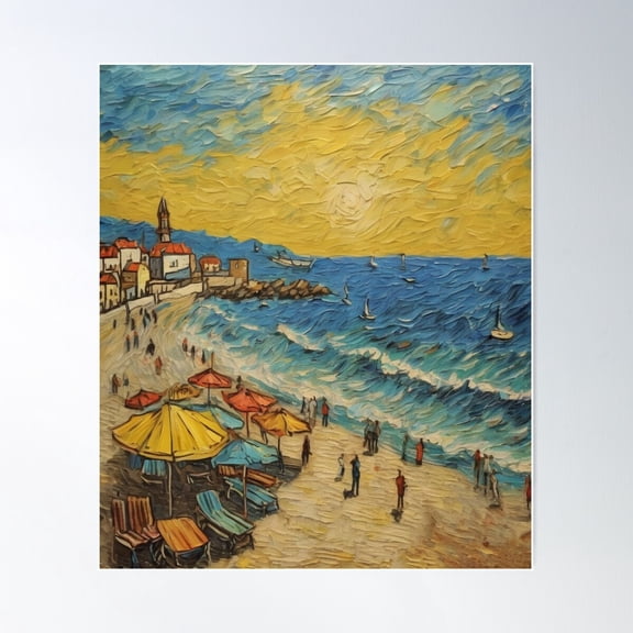 Vibrant Beachscape: Impressionistic Sunset Retreat Poster Wall Art, Modern Wall Decor For Living Room Bedroom, 8x12 UNFRAMED