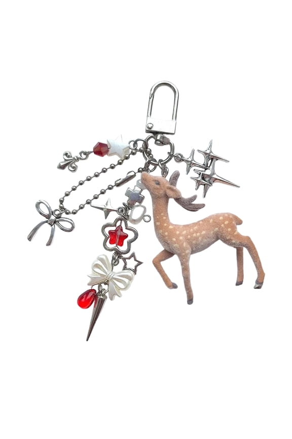 Vibrant Beaded Flocking Deer Keychain Lovely Animal Design Featuring Soft Decoration for Fun and Practical Ornament