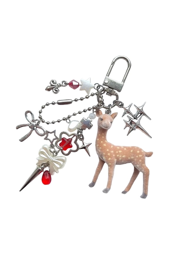 Vibrant Beaded Flocking Deer Keychain Lovely Design Featuring Soft Decoration for Fun and Practical Ornament