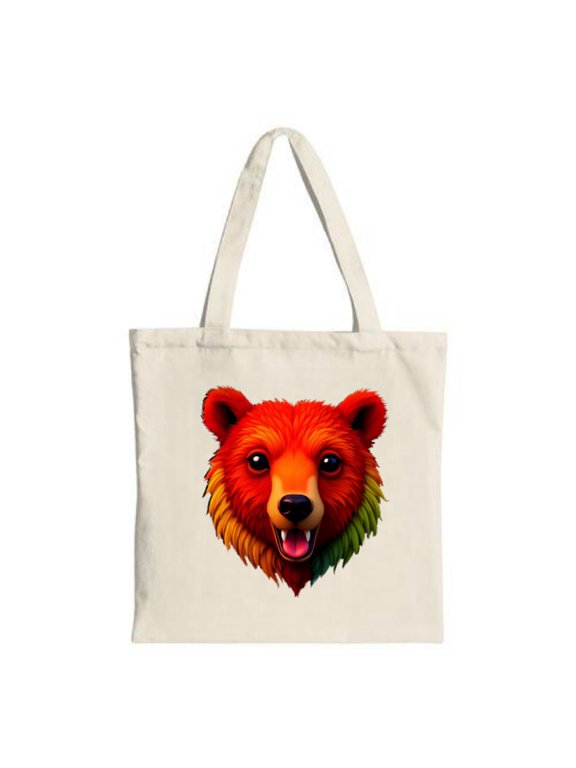 Vibrant Bear Head Tote Bag - Colorful Canvas Shopping Bag with Cheerful Design Perfect for Parties Travel and Everyday Use