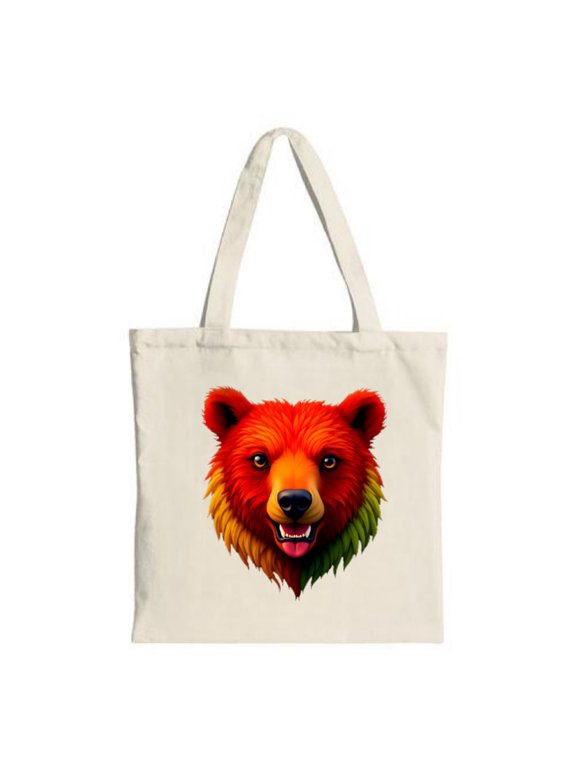 Vibrant Bear Head Tote Bag - Colorful Gradient Playful Expression Perfect for Shopping Travel & Parties - Reusable Canvas Bag