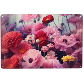 Vibrant Beautiful Floral Wall Picture 8x12 Inch Round Metal Tin Sign Modern Iron Plate Art Hanging Home Wall Decor