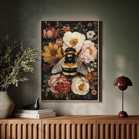 Vibrant Bee And Floral Wall Art - Nature-Inspired Artwork For Home Decor Wall Art, Modern Wall Decor, 24x36 UNFRAMED