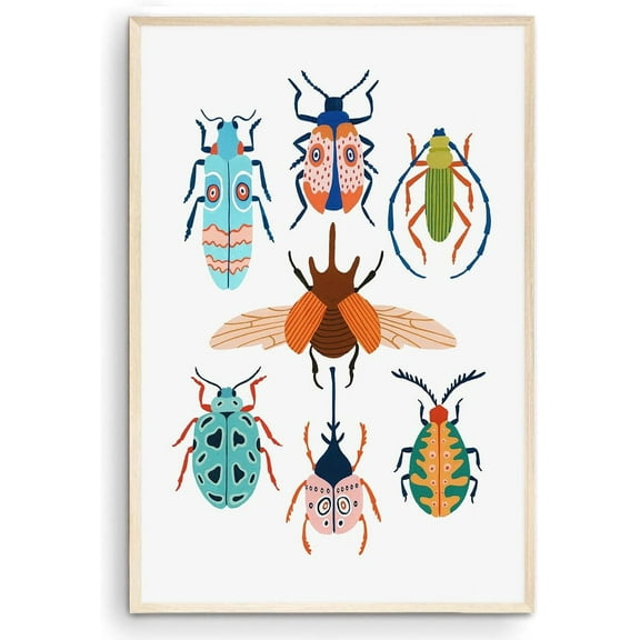 Vibrant Beetle Wall Art, Beetle Insect Print, Kids Room Decor, Animal Nursery, Bug Art, Woodland Theme, Gift for Classroom, School, Kids & Nursery Room, Woodland - (Unframed, 27 x 40 inches)