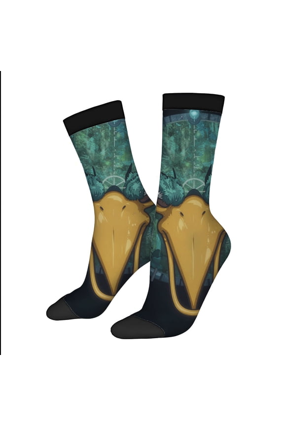 Vibrant Bird Design Socks - 2 Pairs of Unisex Trendy Socks with Colorful Forest Background Black Toe Caps & Cuffs