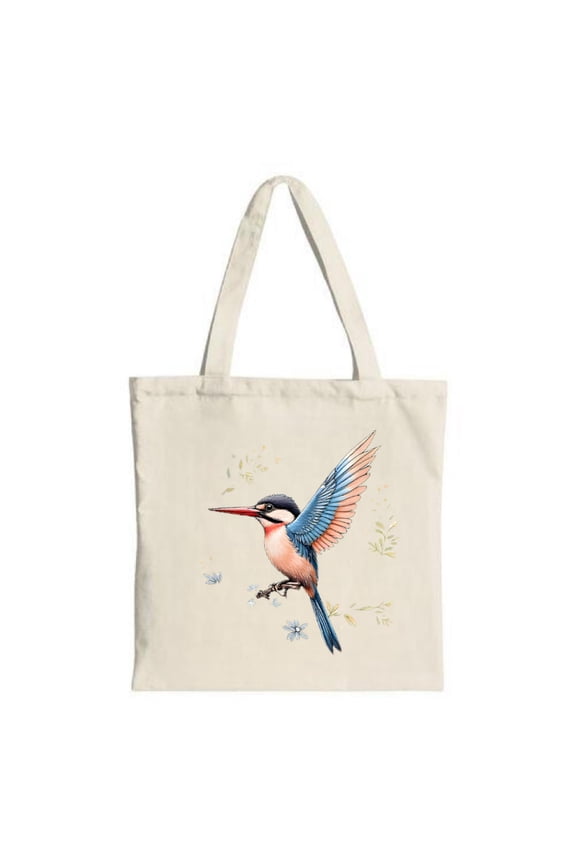 Vibrant Bird in Canvas Tote Bag - Multifunctional Reusable Shopping Bag with Floral Patterns Perfect for Travel & Parties