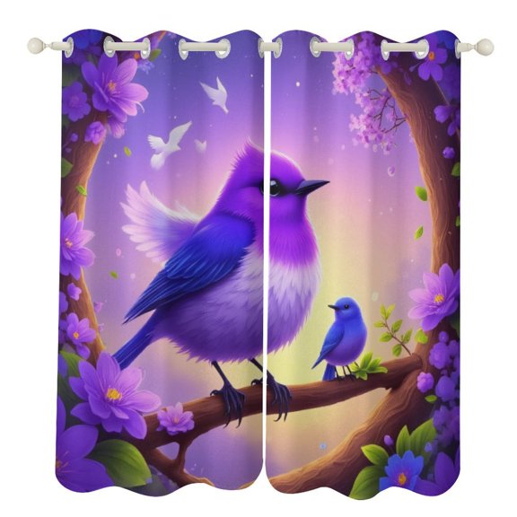 Vibrant Birds in Fantasy Garden 2 Panels 3D Printing Pattern Curtain for Bedroom Living Room Kitchen Window Decoration Home