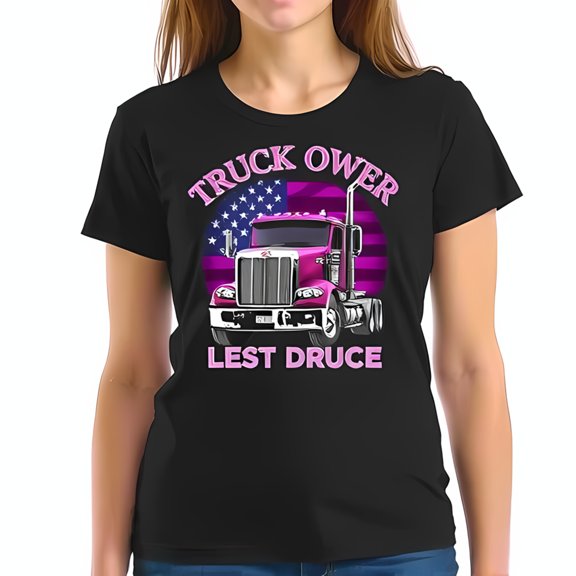 Vibrant Black Cotton Short Sleeve T-Shirt with Pink -Truck & Design " TRUCK OWNER " & " LEST DRUCE "