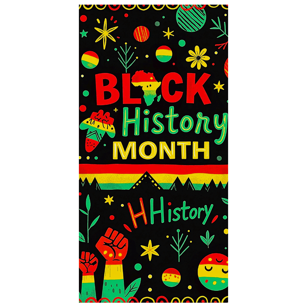 Vibrant Black History Month Banner with African Map Fist Raising ...