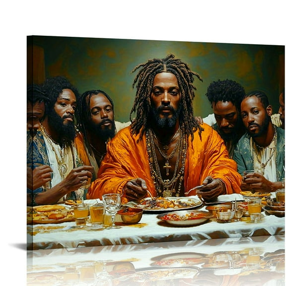 Vibrant Black Jesus Last Supper Canvas Art Print - High-Definition, Fade-Resistant, Waterproof, and Durable Wall Decor for Home, Office, Kitchen, Bedroom - Framed with Easy Hanging
