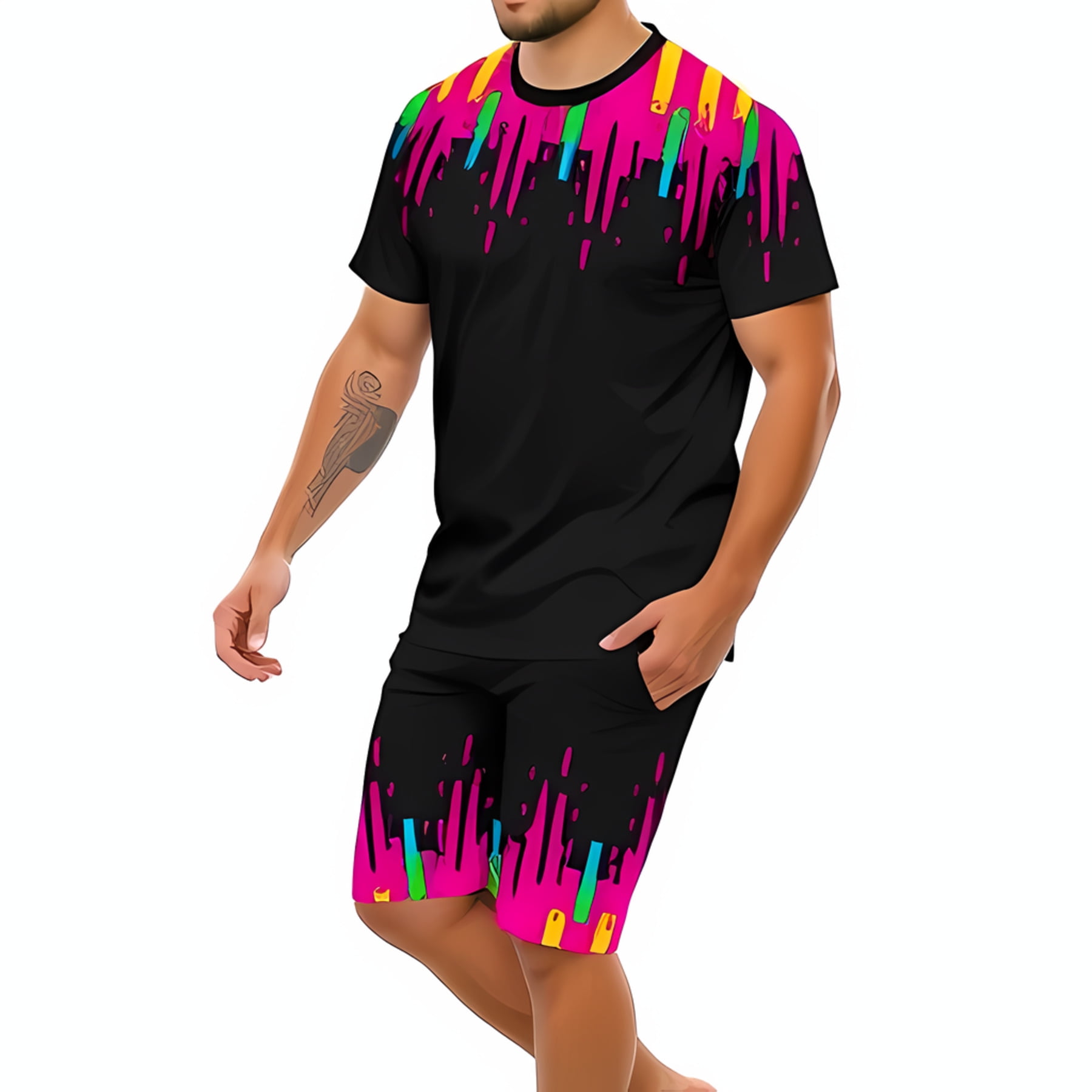 Summer Navy Blue Graphic T-Shirt & Shorts Set – White, Blue & Multicolor Outfit main image 1