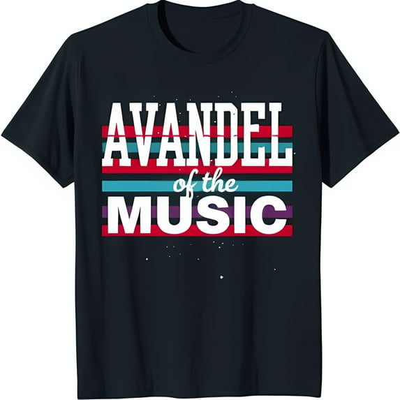 Vibrant Black T-Shirt with 'Avandel of the Music' Graphic Soft & Stylish