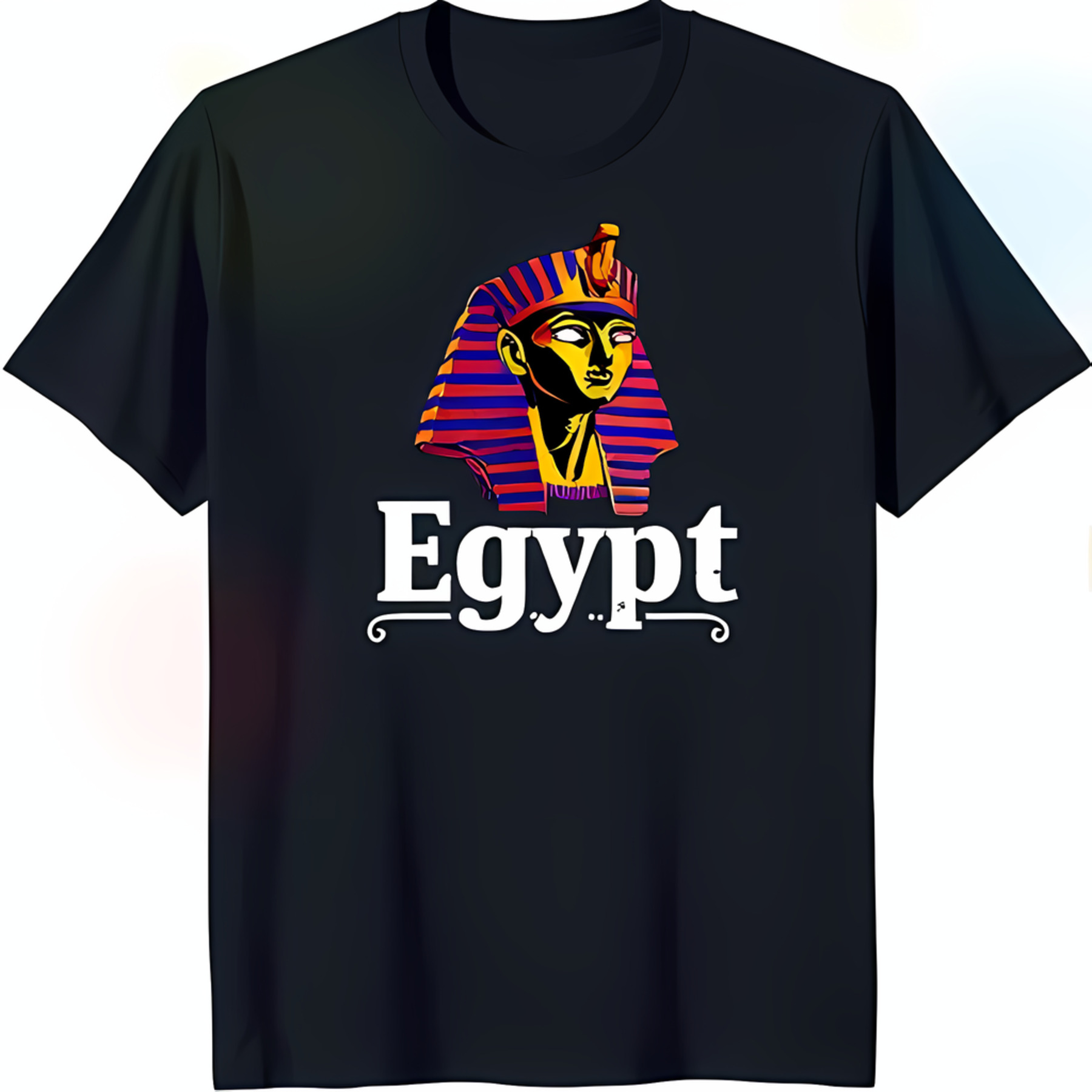 Vibrant Black TShirt with Bold Pharaoh Graphic & 'Egypt' Text Design